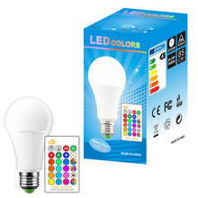 Bombilla LED mágica E27, 3/5/10W, 16 colores cambiantes, RGB, AC85-265V + lámpara de luz inteligente remota blanca, Memoria regulable + Control remoto IR 2024 - compra barato
