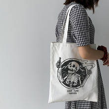 Bolsa de lona estampada feminina, bolsa de lona, com caveira, estilo harajuku, gótico, com zíper, alta capacidade, de ombro, para mulheres 2024 - compre barato