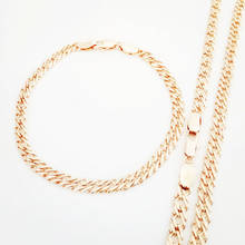 Pulseira feminina conjunto de jóias link romântico corrente pulseira/colar conjuntos de jóias 585 rosa ouro cor festa jóias 2024 - compre barato