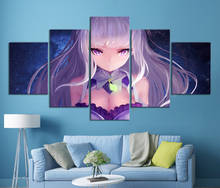 Home Decor Modular Canvas Picture 5 Piece Emilia ReZero Sexy Girl Anime Painting Poster Canvas Painting Wholesale 2024 - buy cheap