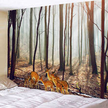 Tapiz con estampado 3D para decoración del hogar, colgante de pared con diseño de ciervo y árbol de lujo, arte de pared de gran tamaño para sala de estar 2024 - compra barato