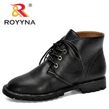 Женские ботинки на плоской платформе ROYYNA, популярные удобные кожаные ботинки с круглым носком, на шнуровке, Осень-зима 2020 2024 - купить недорого