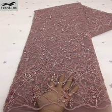 Tela de encaje africano de alta calidad, bordado de red francesa rosa, lentejuelas, tul, para vestido de fiesta nigeriano 2024 - compra barato