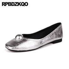 Slip On Flats Square Toe Ballet Ladies Chinese Chic Women Brand Ballerina Patent Leather Yellow Silver Designer Shoes China 2024 - buy cheap