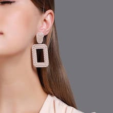 Baroque Style Imitation Pearls Square Earrings Big Geometric Drop Dangle Earrings for Women Girl Wedding Bride Jewelry Gift 2024 - buy cheap