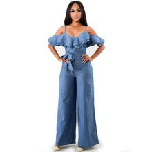 New Spring Summer Women's Jumpsuit Fashion Sexy European and American Women's Sling Low Chest Ruffled Wide Leg Jumpsuit Female 2024 - buy cheap