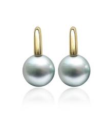 Free Shipping 9-10MM AAA Natural Silver Gray Real Tahitian Pearl Drop Earrings 14K Yellow Gold 2024 - buy cheap