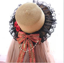 Girl Summer Straw Hats Women Beach Sun Hat Lolita Lace big Bow Ribbon  Flat Top hat B1036 2024 - buy cheap