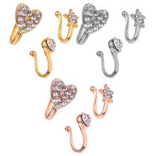 Fashion Crystal Nose Studs Charm Flower Heart Pentagram Stainless Steel Nose Ring Fake Nose Ring Clip Simple Nose Ring Jewelry 2024 - buy cheap