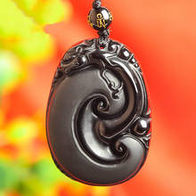 Collar de cuentas de obsidiana negra Natural tallada a mano, colgante de Jade de Tigre, amuleto de joyería, regalos de joyería 2024 - compra barato
