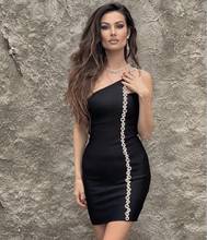 Mulheres de luxo sexy um ombro diamodns cristal preto bodycon bandage vestido 2021 designer elegante festa à noite vestido 2024 - compre barato