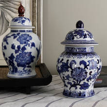 Jarra de cerámica con flor azul creativa, jarrón de flores para decoración de encimera, porcelana clásica, almacenamiento sellado, arte para decoración del hogar 2024 - compra barato