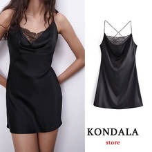 KONDALA Za Women Sexy Lace Chic Black Party Mini Dress Silk Sleeveless Summer Dresses Female Backless Cami Dress Vestidos 2024 - buy cheap