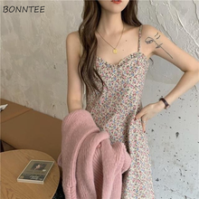Floral Dresses Women Office Simple All-match Fashion Sleeveless Korean Ins Daily Ankle-length Folds Summer Thin Chiffon Clothing 2024 - buy cheap