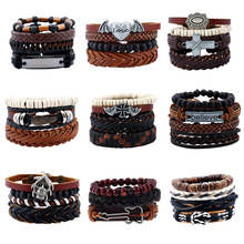 4 Uds.-pulsera multicapa de cuero sintético Vintage para Hombre, brazalete de cuentas, brazalete pulsera para Hombre 2024 - compra barato