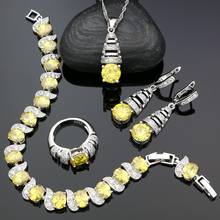 Conjuntos de joyas de plata 925 para mujer, accesorios de boda, pendientes de gota de circonia cúbica amarilla/colgante/Collar/anillo/Kit de pulsera 2024 - compra barato