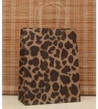 10PCS Fashionable  leopard kraft paper bags gift paper bag with handle shopping bags packing bag Excellent quality 27*21*11cm 2024 - buy cheap