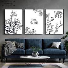 Pintura em tela com flores pretas e brancas, arte minimalista para parede, pôster e impressões para sala de estar, decoração de casa, imagens 2024 - compre barato