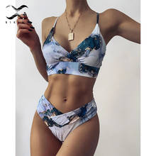 Bikini modelo sexy com estampa de mármore, decote v, moda praia feminina 2024 - compre barato