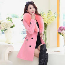 fashion Women's Faux Fur Collar Solid Trench Coat Lady Slim Double Breasted Woolen Jackets Coat Autumn Winter Female Outwear 2024 - buy cheap
