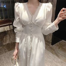 Платье женское вечернее с V-образным вырезом, элегантное белое платье с вышивкой бриллиантами, с высокой талией, с длинным рукавом, для весвечерние 2024 - купить недорого
