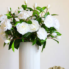 Único artificial gardenia buquê de flores de seda falso gardenia flor chá artificial rosa buquê de casamento decoração de casa foto adereços 2024 - compre barato