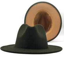 Unisex Outer Army Green Inner tan Wool Felt Jazz Fedora Hats with Thin Belt Buckle Men Women Wide Brim Panama Trilby Cap L XL 2024 - buy cheap
