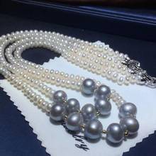D1005 Pearl Necklace 2 Layers Almsot Round 5-9mm Nature Fresh Water White and Gray Pearls Necklaces for Women Fine Presents 2024 - buy cheap