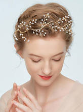 Gold Bridal Headband Crystals Floral Wedding Headpiece Hair Vine for Brides Birdal Hair Accessories 2024 - buy cheap
