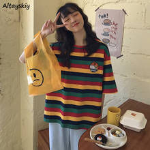 Camisetas femininas estudantes doce gola redonda mulher de moda kpop folgadas para todos os estilos senhoras casuais simples ulzzang verão hipster 2024 - compre barato