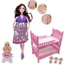 Кукла Барби для беременных, 11,5 дюйма + маленькая кукла 2 дюйма + чемодан, детские игрушки, аксессуары для кукол 2024 - купить недорого