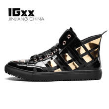 IGxx-zapatos altos de Metal con cordones para hombre, zapatillas de deporte de PU ostentosas, botines Punk, zapatillas de baloncesto, color negro y dorado 2024 - compra barato