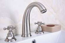 Basin Faucets Brushed Nickel Bathroom Sink Faucet Double Cross Handle 3 Hole Bathbasin Mixer Taps zbn014 2024 - buy cheap