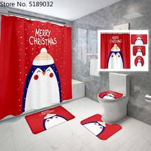 Penguin Santa Claus Cartoon Shower Curtain 4 Piece Merry Christmas Bath Curtain Christmas Tree Carpet Mat Holiday Shower Curtain 2024 - buy cheap