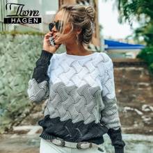 Women Sweaters and Pullovers Winter 2022 Warm Knitted Wool Sweaters Korean Plus Size Striped Tunic Loose Sexy Long Sleeve Jumper 2024 - buy cheap