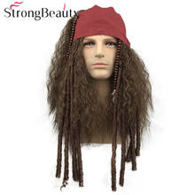Strongbeauty-peruca longa e encaracolada masculina, peruca sintética, para cosplay, cabelo marrom, resistente ao calor, peruca sintética 2024 - compre barato