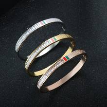 6mm Red/Green Enamel With Square Rhinestone Women Men Bracelets Bangle Fashion Stainless Steel Cuff Bangle Luxury Couple Jewelry 2024 - buy cheap