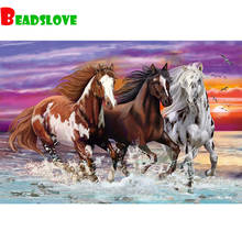 Pintura de diamante artesanal, imagen de diamantes de imitación, bordado de diamantes de caballo corriendo, decoración del hogar, G147 2024 - compra barato