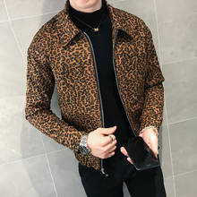 Casual Mens Bomber Men 2020 Autumn Leopard Print Zipper Jacket Flow Loose Coat Chaqueta Hombre 2024 - buy cheap