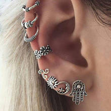 Trendy 2020 New Luxury Jewelry Metal Flower Hand Earring set Small Ear Cuff Clip Hoop Earrings for Women Earcuffs Gifts 7pcs/set 2024 - buy cheap
