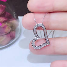Handmade Fashion Jewelry 925 Sterling Silver Full Princess Cut White Clear 5A Cubic Zircon Heart Pendant Women Clavicle Necklace 2024 - buy cheap