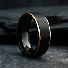 Fashion 8mm Wide Black Brushed Stainless Steel Ring Rose gold Edge Men's Wedding Band Jewelry Gift Size 6-13 2024 - купить недорого