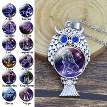 Birthday Gift Owl Glass Pendant Silver Color Zodiac Necklace 12 Constellation Jewelry Drop Shipping 2024 - buy cheap