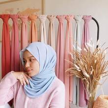 Feminino cor sólida pérola chiffon hijab cabeça cachecol muçulmano suave malaio longo xale envoltório bandana islâmica headwrap 2024 - compre barato