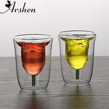 Arshen Rose Shape Water Bottle Coffee Cup Set Heat-resistant Double Wall Glass Cup Beer Handmade Beer Mug Tea Whiskey Glass Cups 2024 - buy cheap