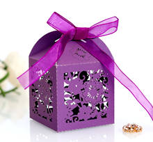 Cajas de papel de recuerdo de dulces para fiesta de boda, flor de pastel, brillo dorado claro hueco con caja de Chocolate de cinta 2024 - compra barato