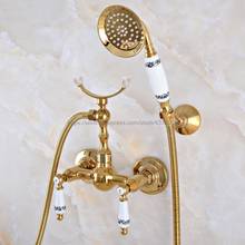 Luxury Gold Color Brass Shower Faucet Wall Mounted Double Handle Bathroom Shower Mixer Faucet with Hand Shower Nna930 2024 - buy cheap