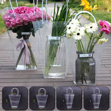 Bolsa contenedor de embalaje de flores, bolsa de regalo de plástico con forma de trapezoidal, con asa, transparente, de mano, de almacenamiento 2024 - compra barato