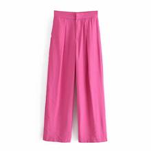 TRAF-Pantalones informales holgados de pierna ancha para mujer, ropa de calle Vintage con bolsillos laterales, Color sólido, 2021 2024 - compra barato