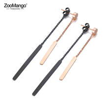 Pendientes ZooMango de moda con borla de franja geométrica de acero y titanio, Pendientes colgantes de Oro Negro/rosa para mujer ZE19234 2024 - compra barato